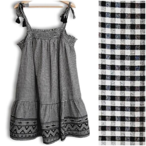 OLD NAVY | Tiered Gingham Swing Mini Dress w Pockets Babydoll Checkered B&W L P - Picture 16 of 16